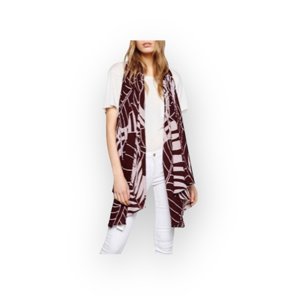 new Liebeskind Berlin 𑁍 Woven Jungle Leaf Print Scarf 𑁍 Wine 𑁍 Made in India - Picture 12 of 14
